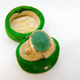 9ct Yellow Gold & Cabochon Cut Green Jade Signet Ring Antique c1930 Art Deco