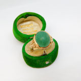 9ct Yellow Gold & Cabochon Cut Green Jade Signet Ring Antique c1930 Art Deco