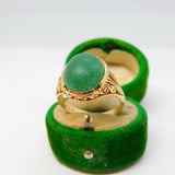 9ct Yellow Gold & Cabochon Cut Green Jade Signet Ring Antique c1930 Art Deco