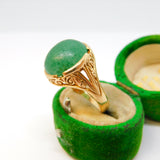 9ct Yellow Gold & Cabochon Cut Green Jade Signet Ring Antique c1930 Art Deco