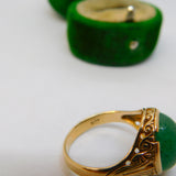 9ct Yellow Gold & Cabochon Cut Green Jade Signet Ring Antique c1930 Art Deco