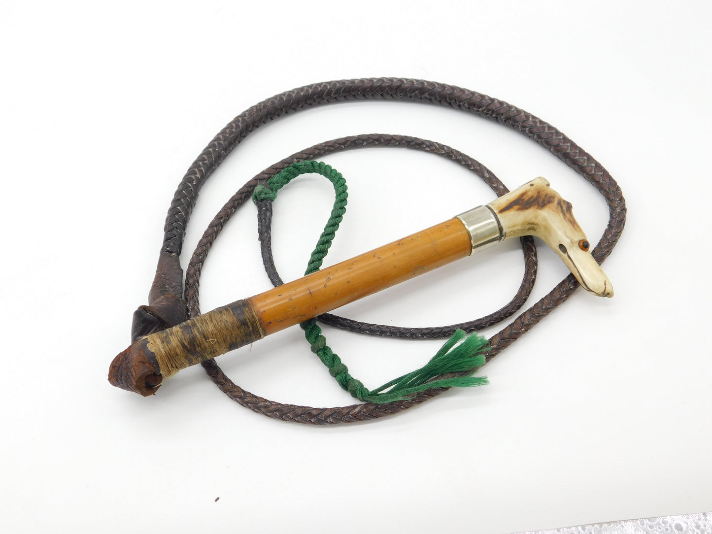 Victorian Leather Dog Form Beagling Crop Whip With Dog Whistle Antique c1890