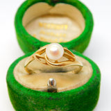 9ct Yellow Gold & Pearl Set Crossover Dress Ring Vintage 1989 London