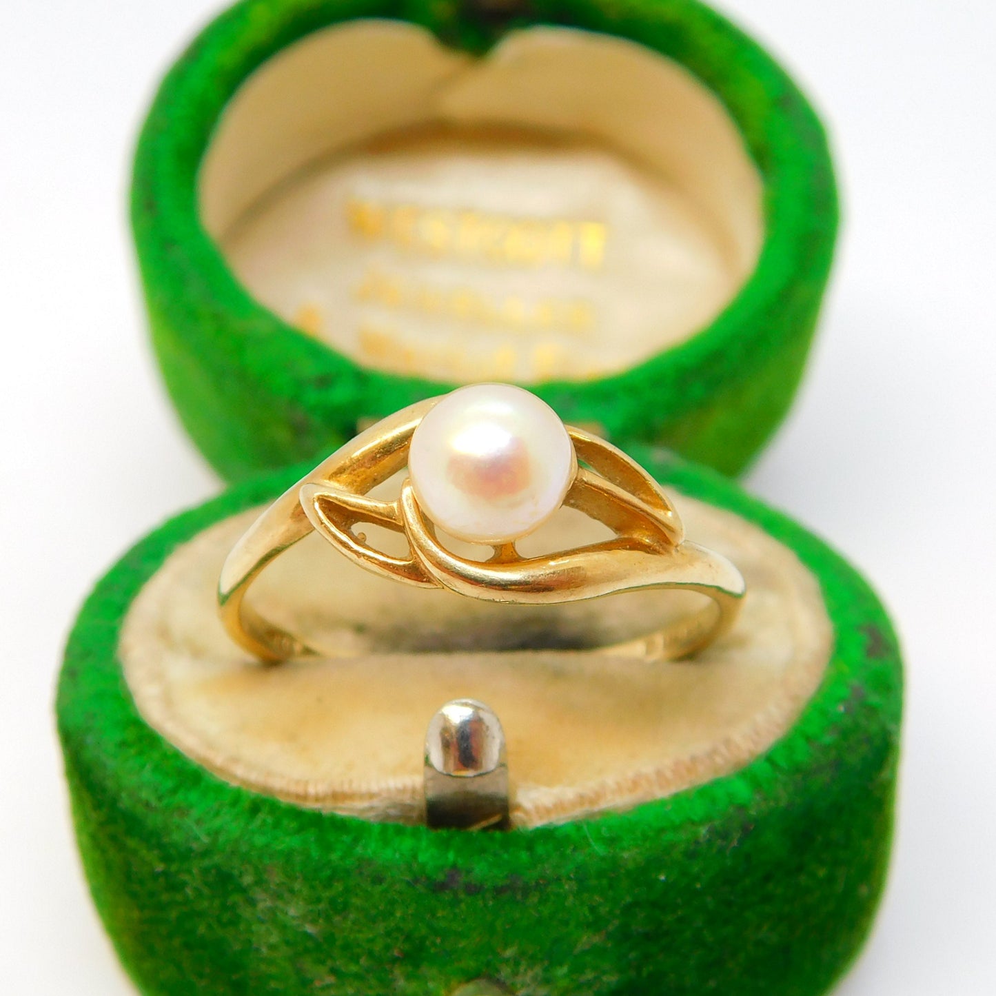 9ct Yellow Gold & Pearl Set Crossover Dress Ring Vintage 1989 London