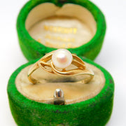 9ct Yellow Gold & Pearl Set Crossover Dress Ring Vintage 1989 London