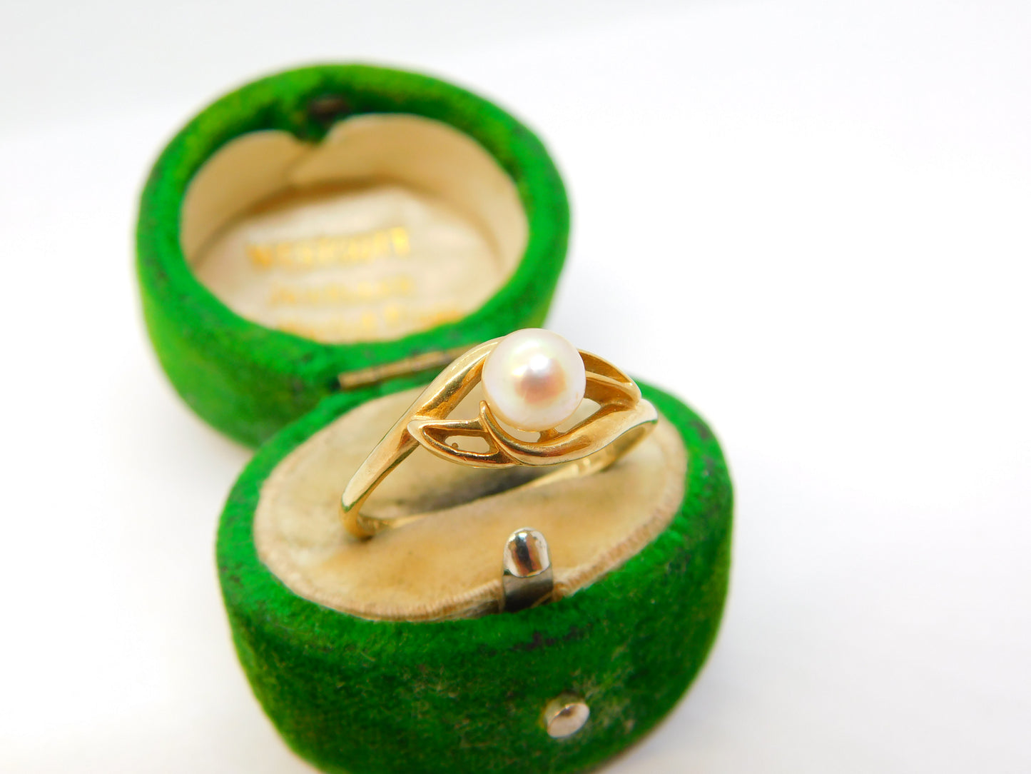 9ct Yellow Gold & Pearl Set Crossover Dress Ring Vintage 1989 London