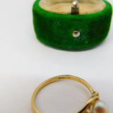 9ct Yellow Gold & Pearl Set Crossover Dress Ring Vintage 1989 London