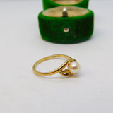 9ct Yellow Gold & Pearl Set Crossover Dress Ring Vintage 1989 London