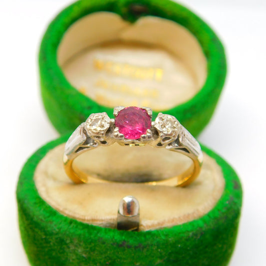 Victorian 18ct Yellow Gold, 0.2ct Ruby & Diamond Dress Ring Antique c1890