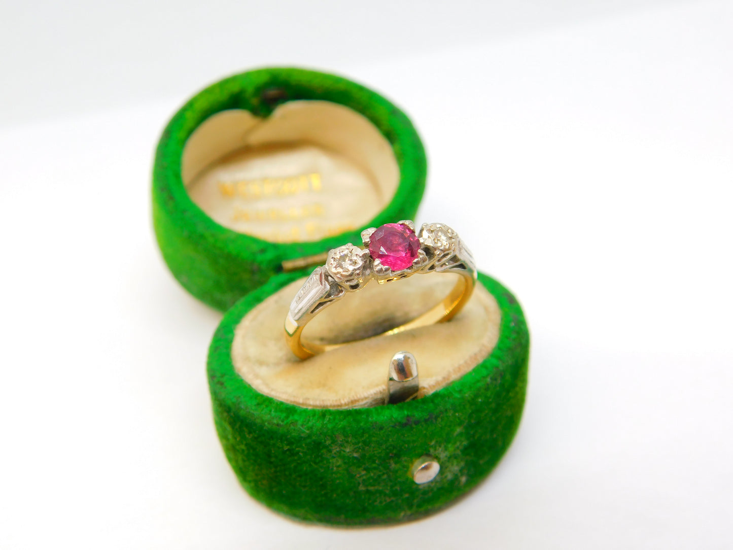 Victorian 18ct Yellow Gold, 0.2ct Ruby & Diamond Dress Ring Antique c1890