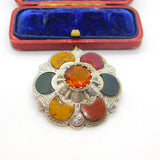 Victorian Sterling Silver, Bloodstone, Agate & Citrine Kilt Brooch Antique c1860