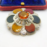 Victorian Sterling Silver, Bloodstone, Agate & Citrine Kilt Brooch Antique c1860