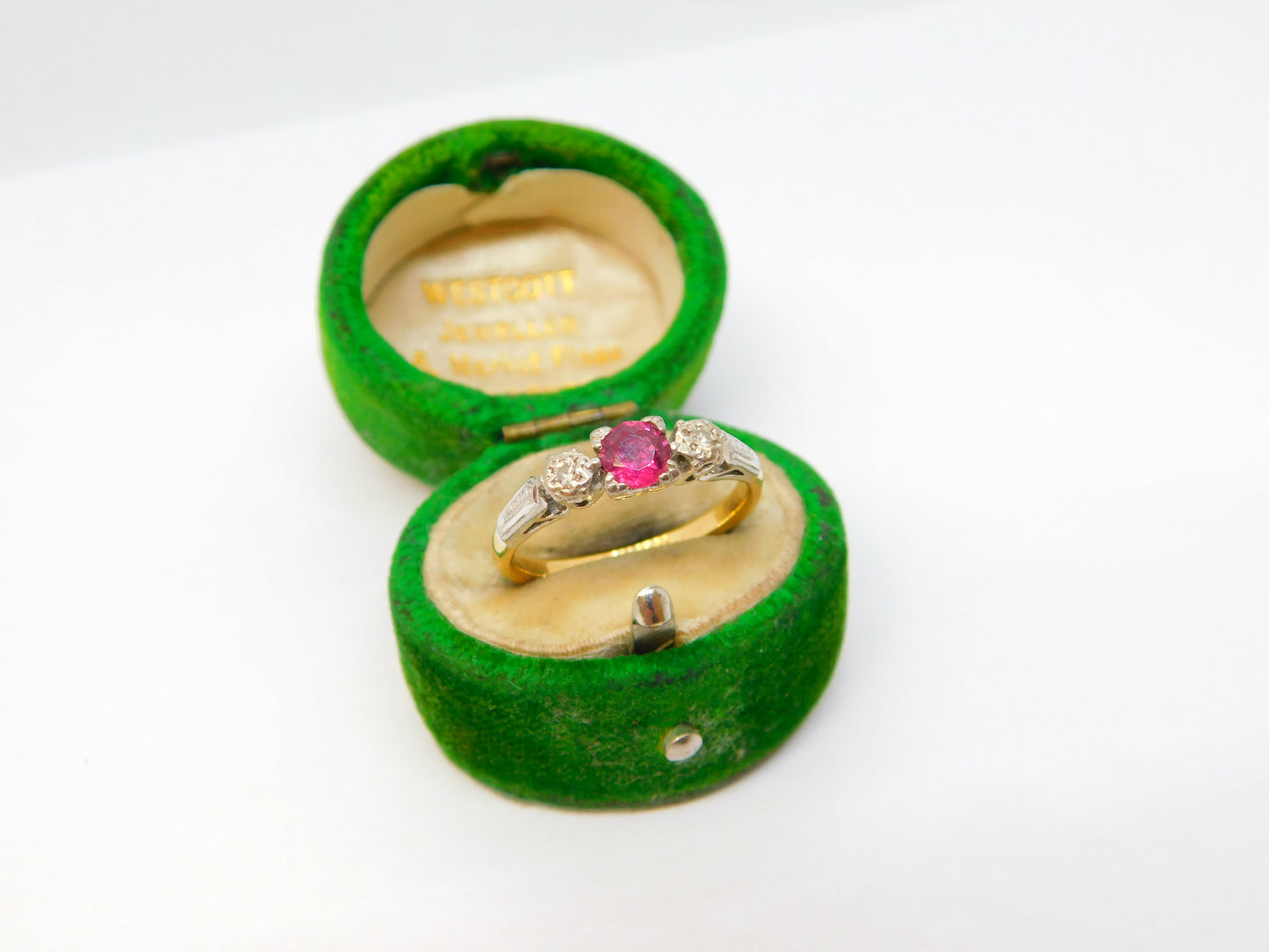 Victorian 18ct Yellow Gold, 0.2ct Ruby & Diamond Dress Ring Antique c1890