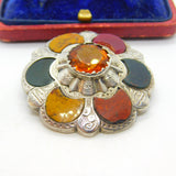 Victorian Sterling Silver, Bloodstone, Agate & Citrine Kilt Brooch Antique c1860