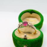 Victorian 18ct Yellow Gold, 0.2ct Ruby & Diamond Dress Ring Antique c1890