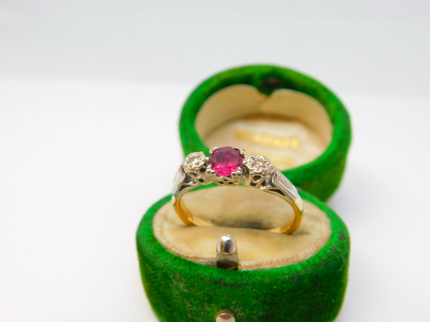 Victorian 18ct Yellow Gold, 0.2ct Ruby & Diamond Dress Ring Antique c1890