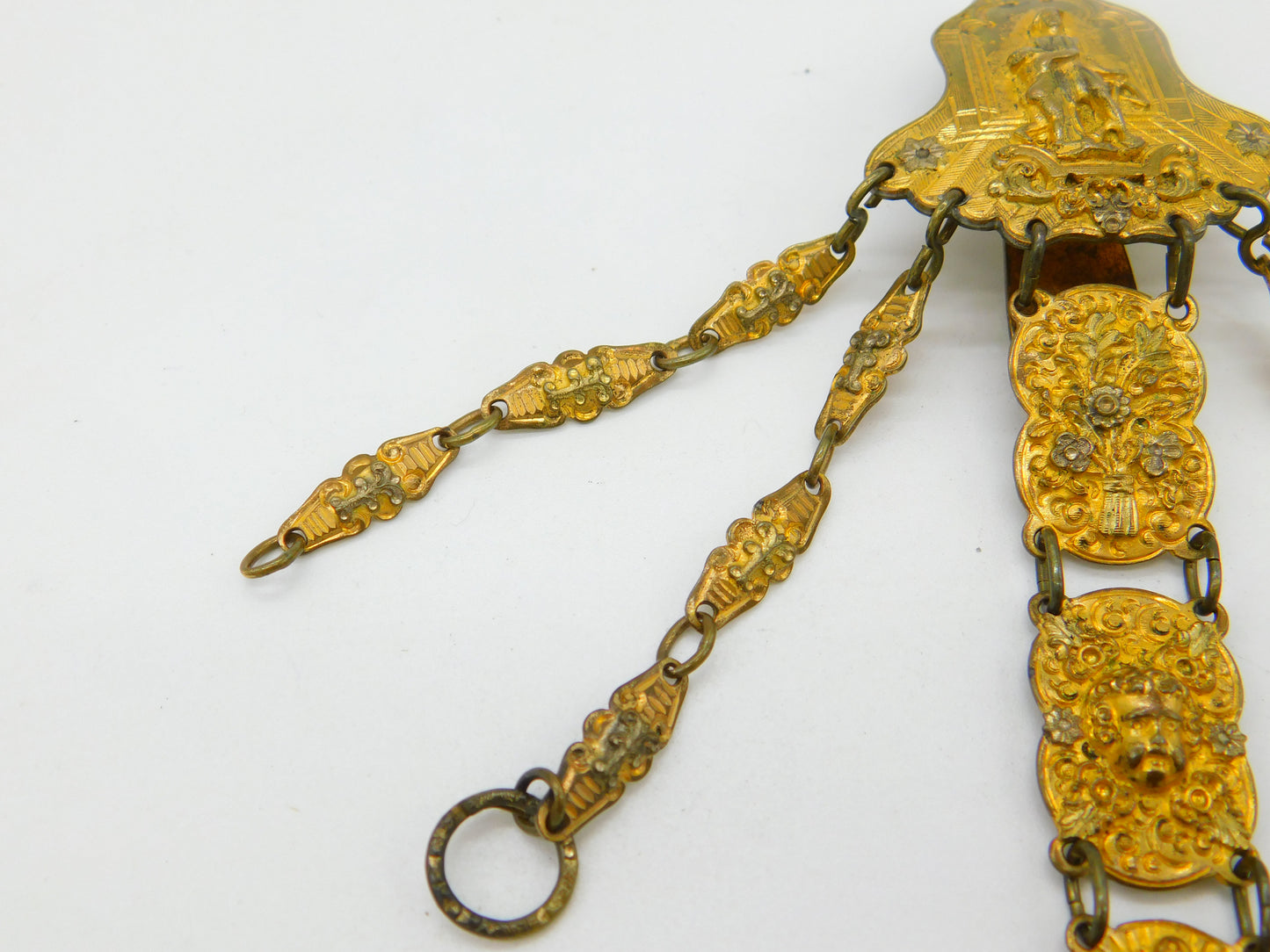 French Regency Gold Plated Rococo Sewing Chatelaine Classical Scenes Antique