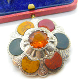 Victorian Sterling Silver, Bloodstone, Agate & Citrine Kilt Brooch Antique c1860