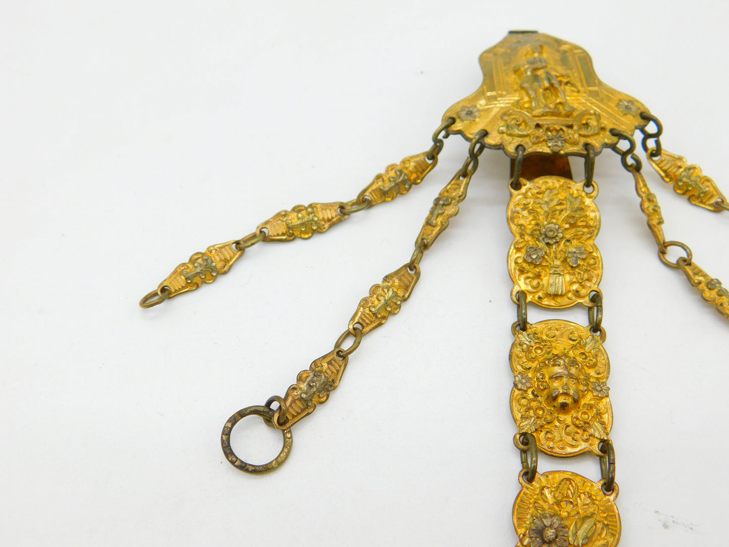 French Regency Gold Plated Rococo Sewing Chatelaine Classical Scenes Antique