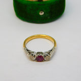 Victorian 18ct Yellow Gold, 0.2ct Ruby & Diamond Dress Ring Antique c1890