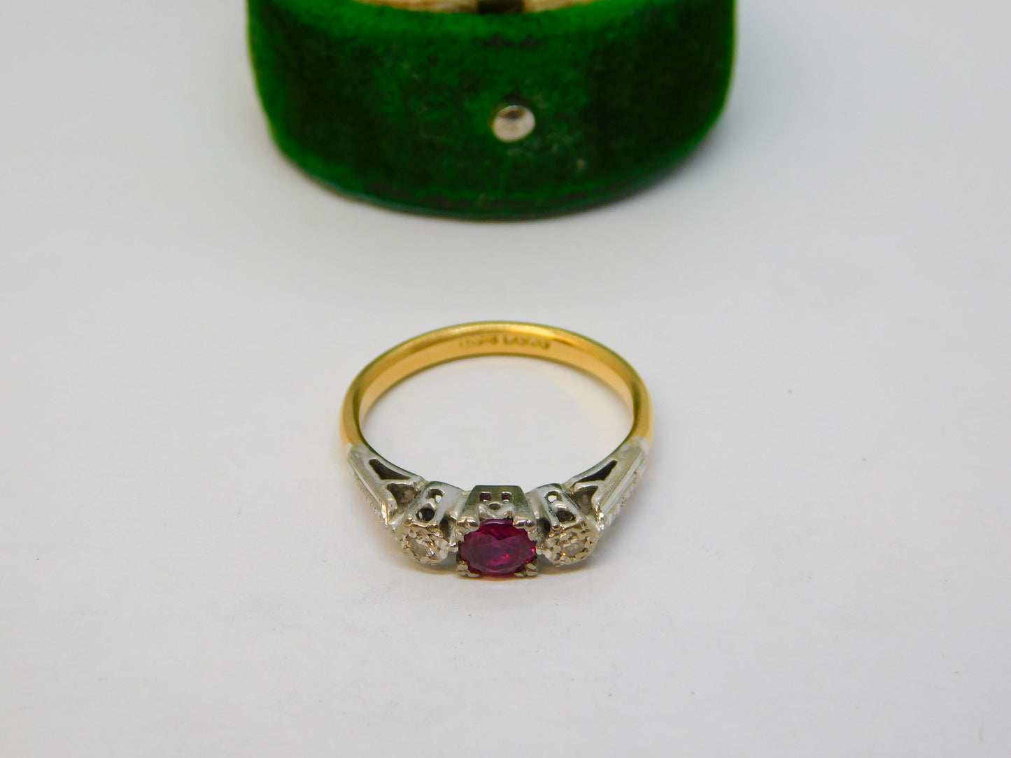 Victorian 18ct Yellow Gold, 0.2ct Ruby & Diamond Dress Ring Antique c1890