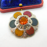 Victorian Sterling Silver, Bloodstone, Agate & Citrine Kilt Brooch Antique c1860