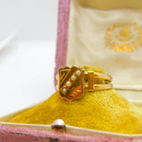Victorian 12ct Yellow Gold & Seed Pearl Set Shield Ring Antique c1880
