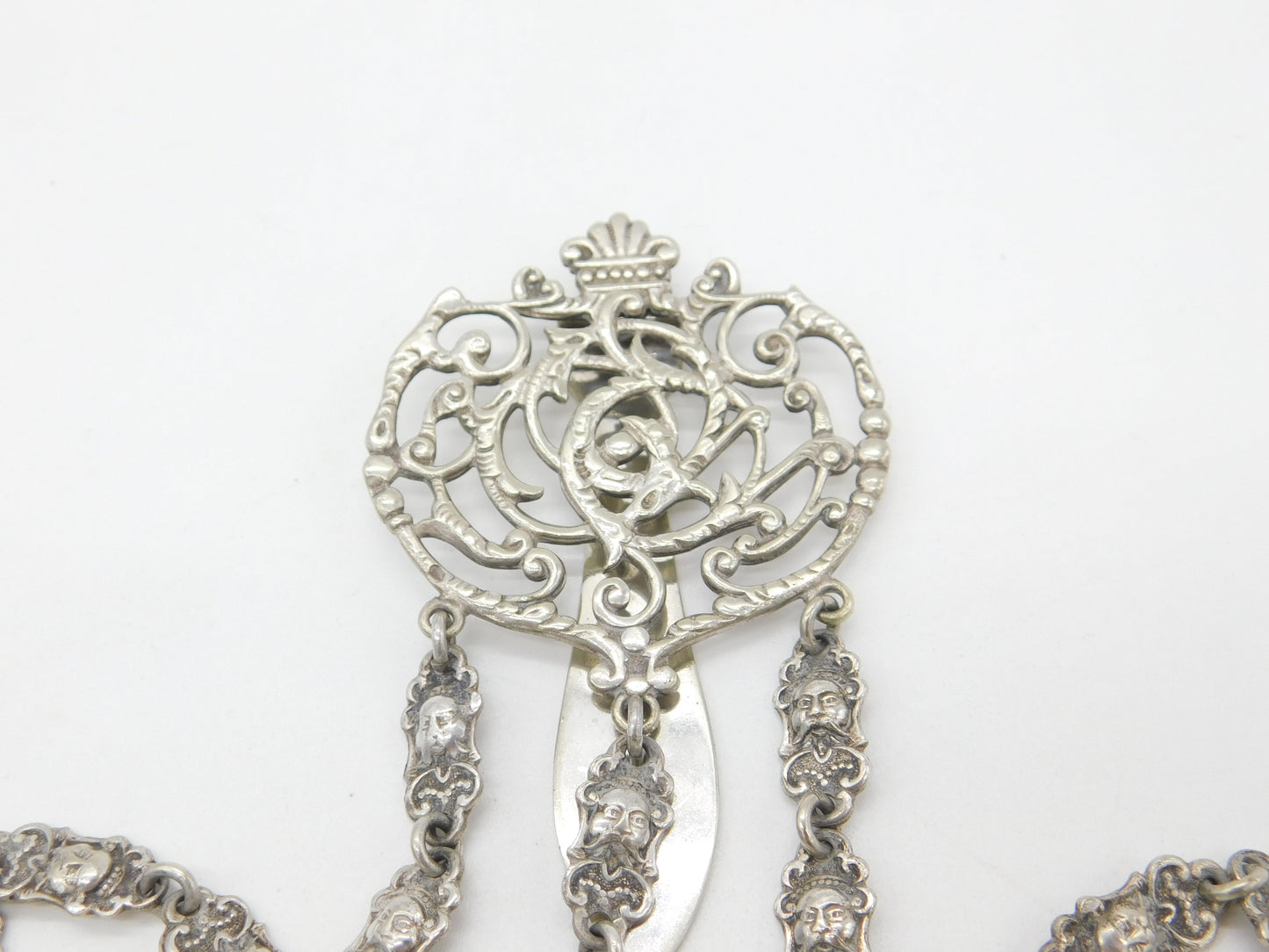 Art Nouveau Sheffield Silver Plated Sewing Chatelaine Oriental Detail Antique c1880