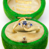 9ct Yellow Gold, Sapphire & Diamond Set Crossover Ring Vintage 1988 London