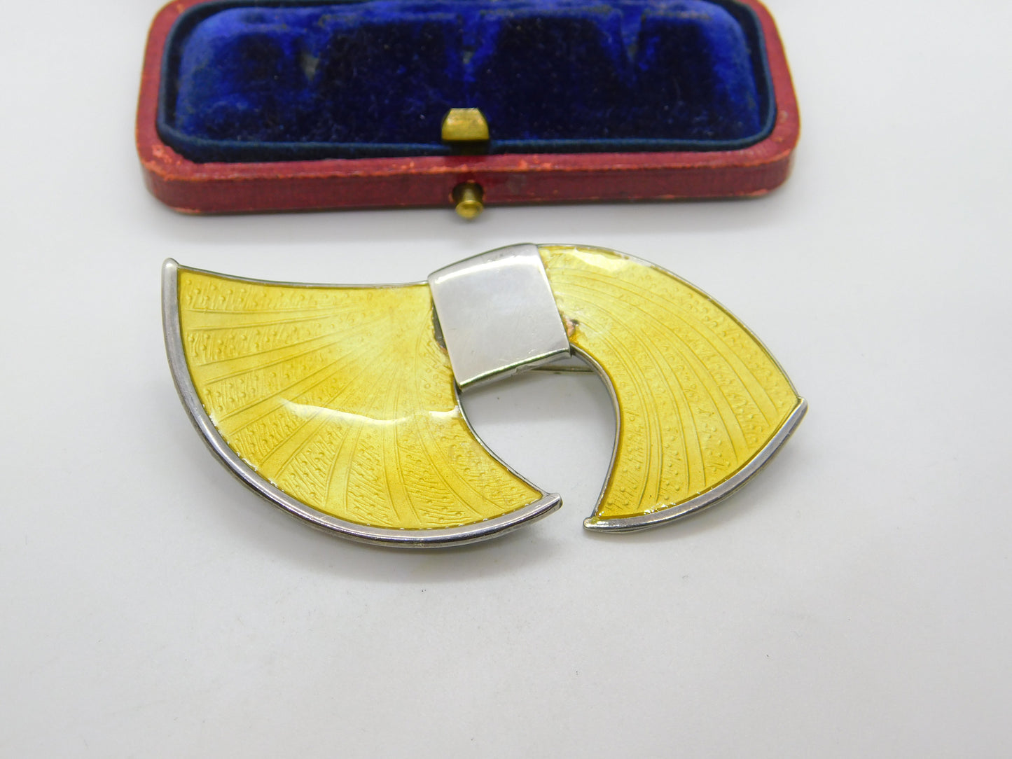 Norwegian Sterling Silver Yellow Enamel Leaf Brooch Knut Rasmussen Antique