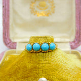 Victorian 15ct Yellow Gold & Turquoise Set Dress Ring Antique c1880 Floral Edged