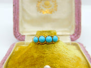 Victorian 15ct Yellow Gold & Turquoise Set Dress Ring Antique c1880 Floral Edged