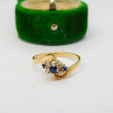 9ct Yellow Gold, Sapphire & Diamond Set Crossover Ring Vintage 1988 London
