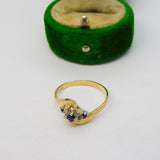 9ct Yellow Gold, Sapphire & Diamond Set Crossover Ring Vintage 1988 London
