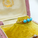 Victorian 15ct Yellow Gold & Turquoise Set Dress Ring Antique c1880 Floral Edged