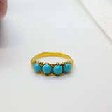 Victorian 15ct Yellow Gold & Turquoise Set Dress Ring Antique c1880 Floral Edged
