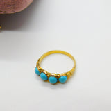 Victorian 15ct Yellow Gold & Turquoise Set Dress Ring Antique c1880 Floral Edged
