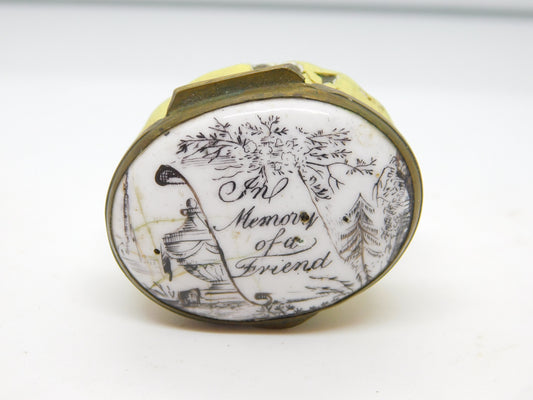 George III Bilston Enamel 'The Memory of a Friend' Patch Box Antique c1790