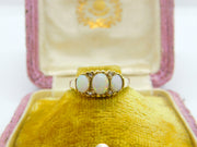 9ct Gold, Cabochon Fire Opal & Diamond Boat Ring Vintage 1987 Sheffield
