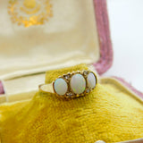 9ct Gold, Cabochon Fire Opal & Diamond Boat Ring Vintage 1987 Sheffield