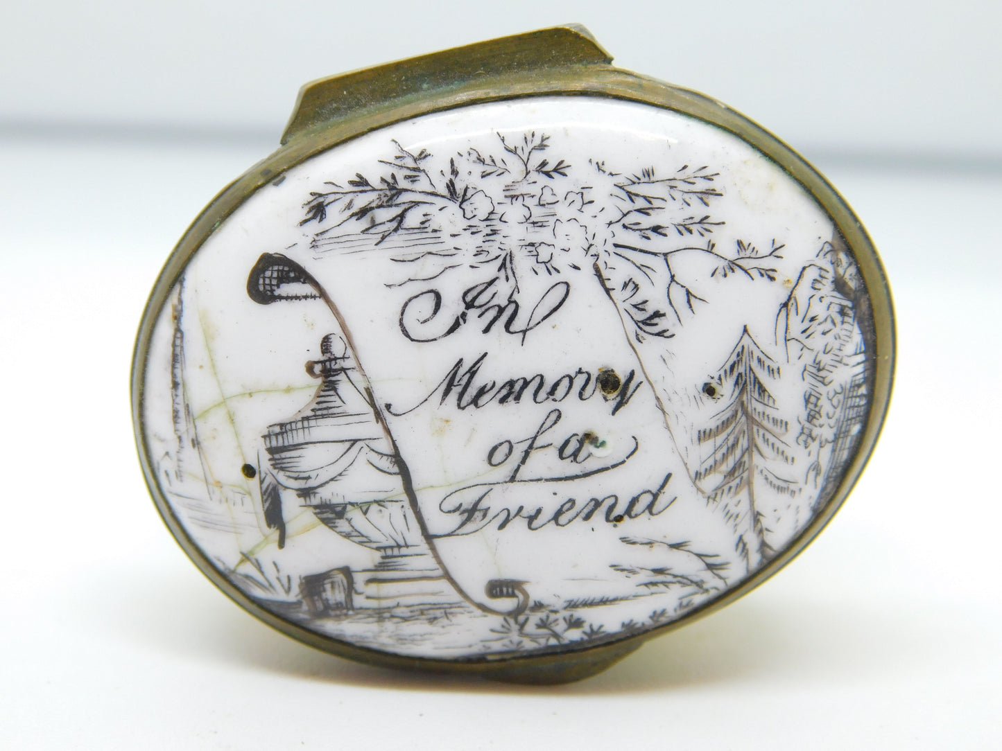 George III Bilston Enamel 'The Memory of a Friend' Patch Box Antique c1790