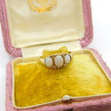 9ct Gold, Cabochon Fire Opal & Diamond Boat Ring Vintage 1987 Sheffield