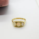 9ct Gold, Cabochon Fire Opal & Diamond Boat Ring Vintage 1987 Sheffield