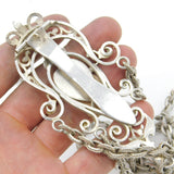 Large Art Nouveau Silver Plated Leaf Form Sewing Chatelaine Antique c1880 Victorian