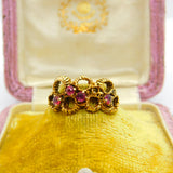 9ct Yellow Gold & Modernist Swirl Form Ruby Set Band Ring VIntage 1971 London
