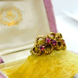 9ct Yellow Gold & Modernist Swirl Form Ruby Set Band Ring VIntage 1971 London