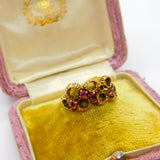 9ct Yellow Gold & Modernist Swirl Form Ruby Set Band Ring VIntage 1971 London