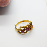 9ct Yellow Gold & Modernist Swirl Form Ruby Set Band Ring VIntage 1971 London