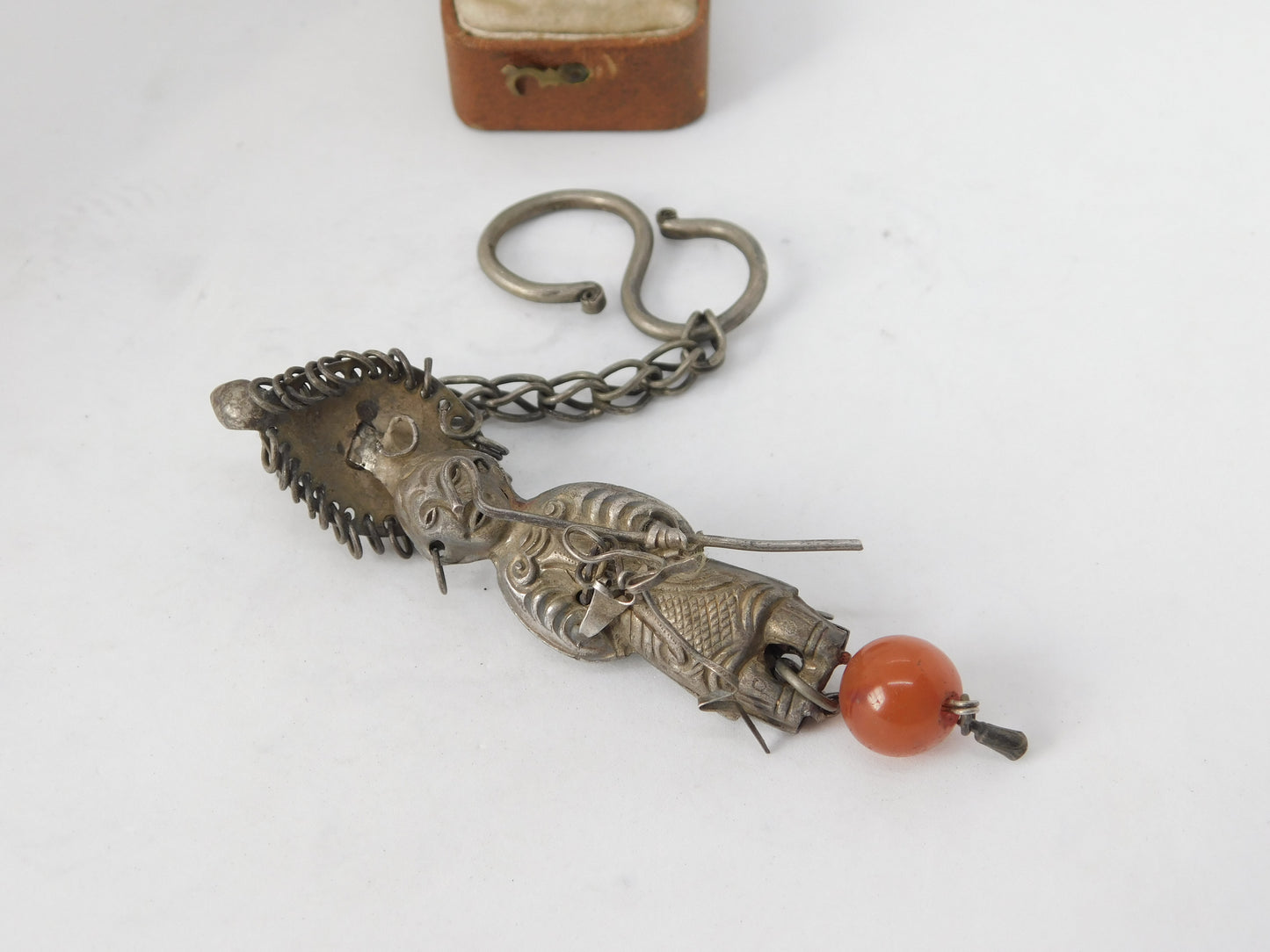 Chinese Victorian Sterling Silver Carnelian Agate Lucky Charm Pendant c1880