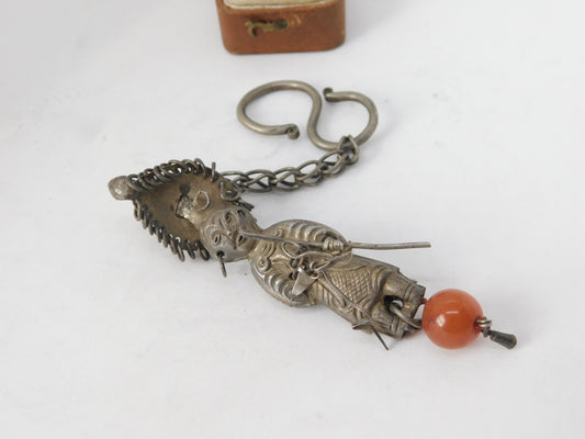 Chinese Victorian Sterling Silver Carnelian Agate Lucky Charm Pendant c1880